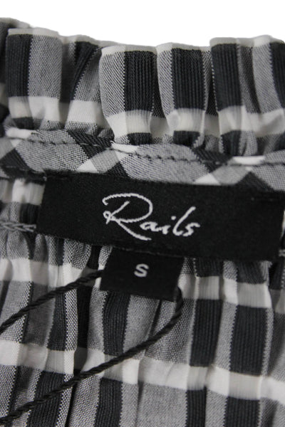 Rails Women Cropped Black Cotton VNeck Check Lace Up Short Sleeve Blouse Size S