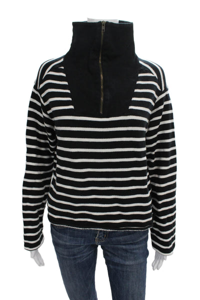 J Crew Womens Black Striped Cotton Mock Neck Pullover Sweater Size S