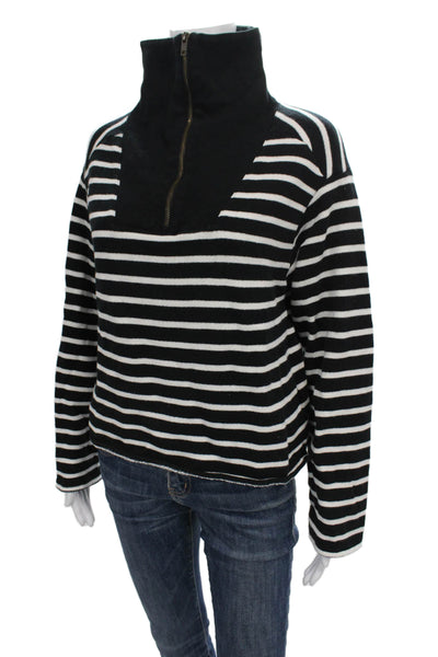 J Crew Womens Black Striped Cotton Mock Neck Pullover Sweater Size S