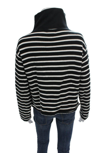 J Crew Womens Black Striped Cotton Mock Neck Pullover Sweater Size S