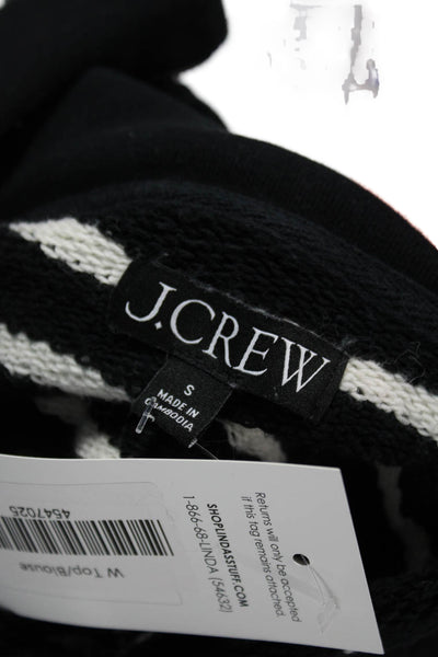 J Crew Womens Black Striped Cotton Mock Neck Pullover Sweater Size S