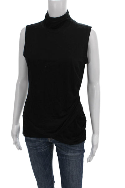 Elie Tahari Womens Turtleneck Sleeveless Tunic Top Black Viscose Size S