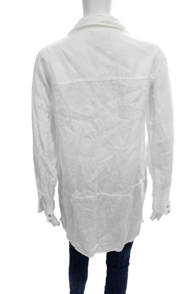 Tahari Womens White Collared Linen Tunic Long Sleeve Button Up Size S