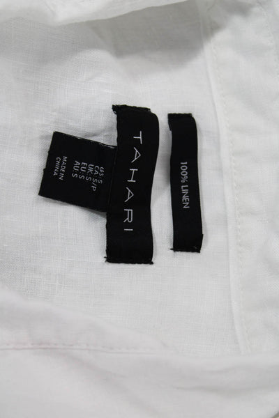 Tahari Womens White Collared Linen Tunic Long Sleeve Button Up Size S