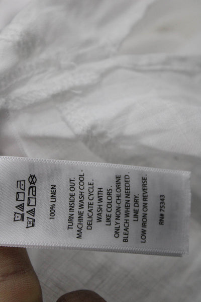 Tahari Womens White Collared Linen Tunic Long Sleeve Button Up Size S