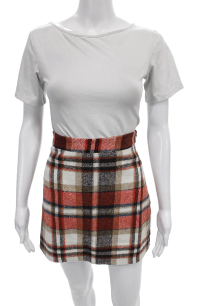 Lulus Women Multicolor Plaid Polyester Short Straight Pencil Skirt Zip Size M