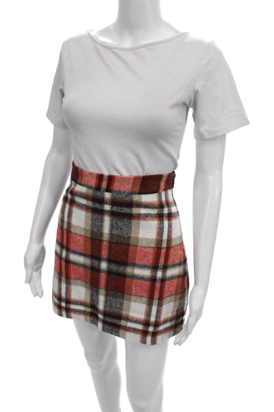 Lulus Women Multicolor Plaid Polyester Short Straight Pencil Skirt Zip Size M