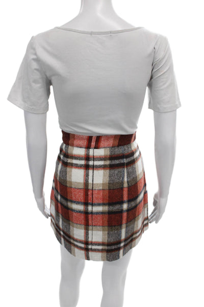 Lulus Women Multicolor Plaid Polyester Short Straight Pencil Skirt Zip Size M