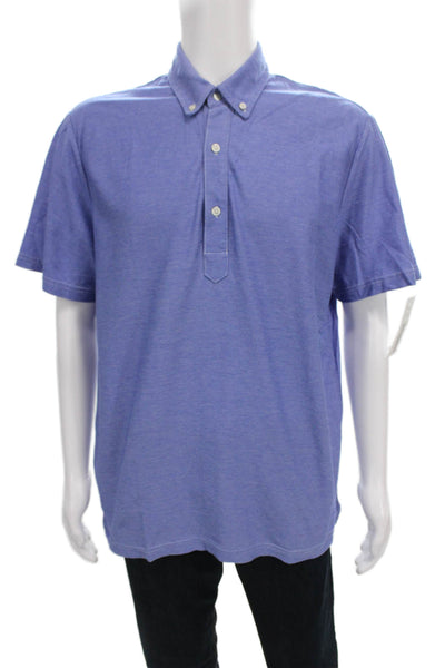J. Mclaughlin Mens Polo Button Up Striped Blue Cotton Short Sleeve Size L