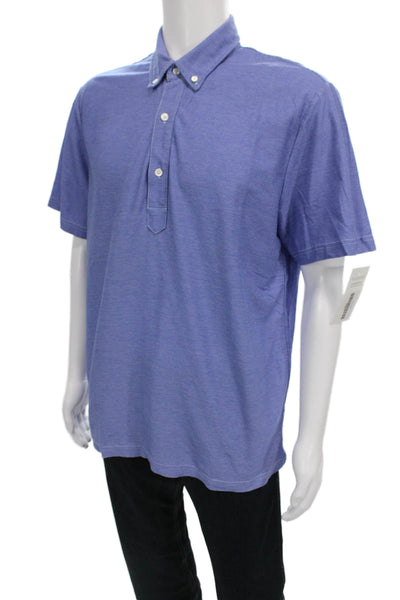 J. Mclaughlin Mens Polo Button Up Striped Blue Cotton Short Sleeve Size L