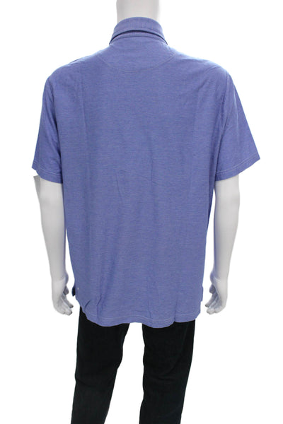 J. Mclaughlin Mens Polo Button Up Striped Blue Cotton Short Sleeve Size L