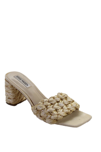 Steve Madden Womens Raffia Slide On Sandals Heels Beige Size 9M