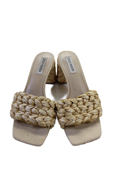 Steve Madden Womens Raffia Slide On Sandals Heels Beige Size 9M