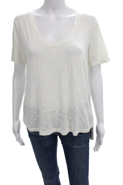 Splendid Women Basic White V-Neck T-Shirt Supima Cotton Size S