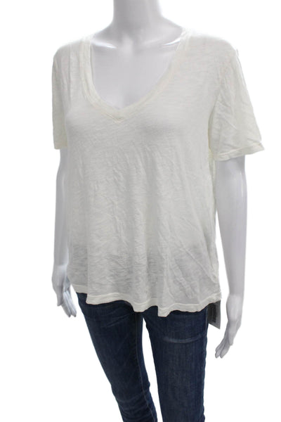 Splendid Women Basic White V-Neck T-Shirt Supima Cotton Size S