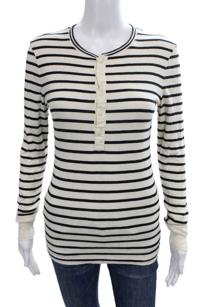 Polo Ralph Lauren Womens Black Striped Henley Long Sleeve Basic T-Shirt Size M