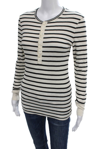 Polo Ralph Lauren Womens Black Striped Henley Long Sleeve Basic T-Shirt Size M