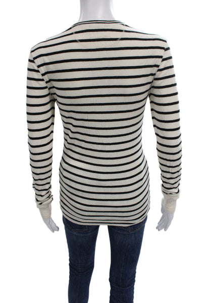 Polo Ralph Lauren Womens Black Striped Henley Long Sleeve Basic T-Shirt Size M