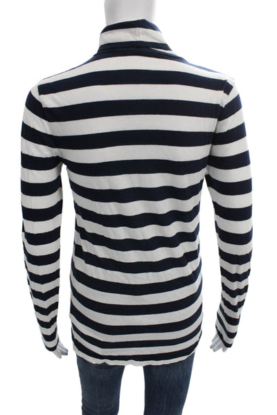 J Crew Women Blue Striped Cotton Turtleneck Long Sleeve T Shirt Size M