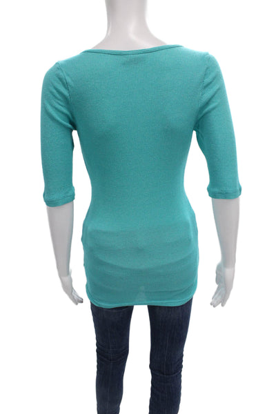 Michael Stars Women Tunic T-Shirt Blue V-Neck 3/4 Sleeve 100% American Size One