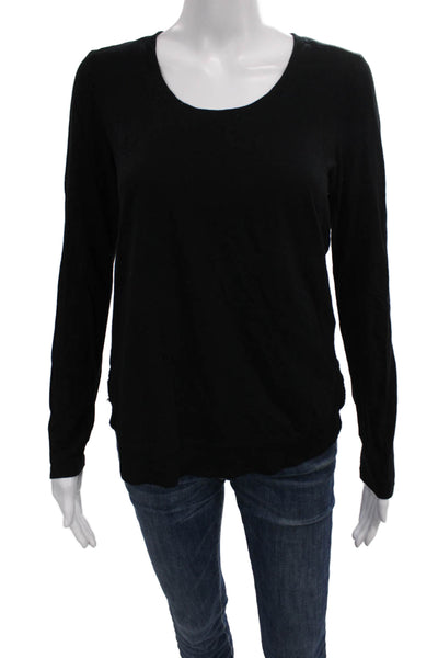 Lilla P Women Basic Black Pima Cotton Scoop Neck Long Sleeve T-Shirt Size M
