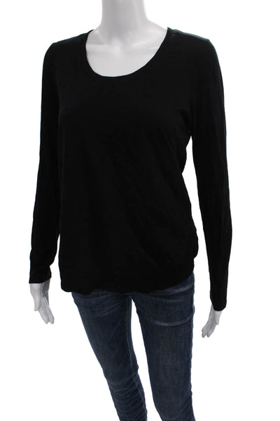 Lilla P Women Basic Black Pima Cotton Scoop Neck Long Sleeve T-Shirt Size M