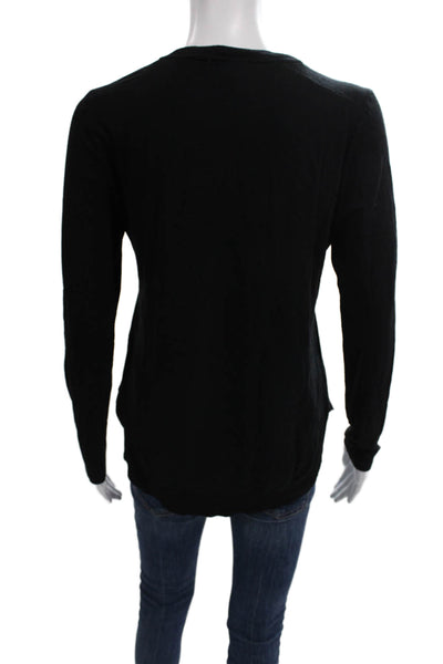 Lilla P Women Basic Black Pima Cotton Scoop Neck Long Sleeve T-Shirt Size M