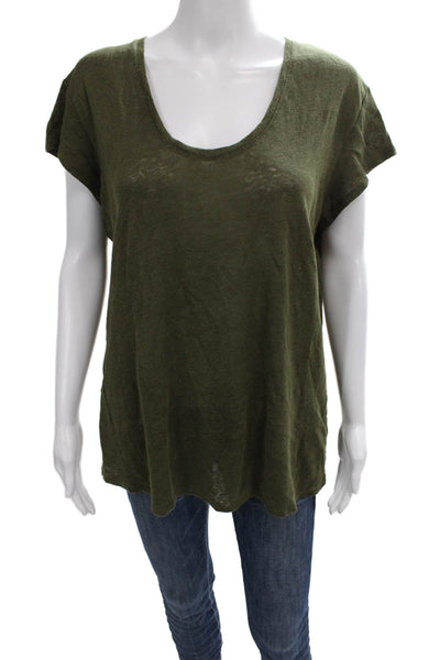 Steven Alan Women Basic Linen Scoop Neck Short Sleeve T-Shirt Green Size M