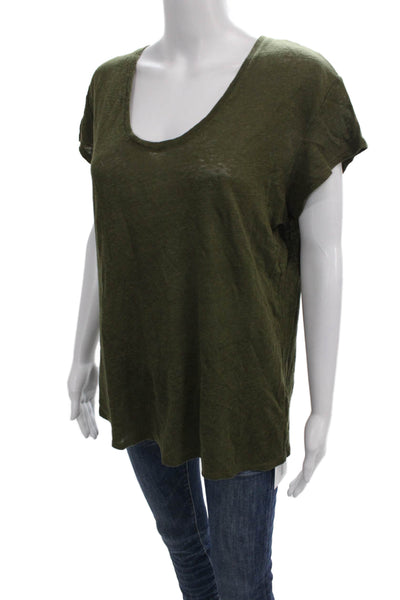 Steven Alan Women Basic Linen Scoop Neck Short Sleeve T-Shirt Green Size M