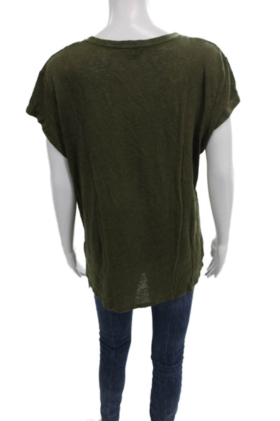Steven Alan Women Basic Linen Scoop Neck Short Sleeve T-Shirt Green Size M