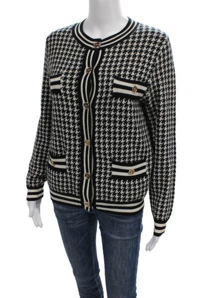 Kier + J Womens Black Houndstooth Cashmere Cardigan Long Sleeve Size S
