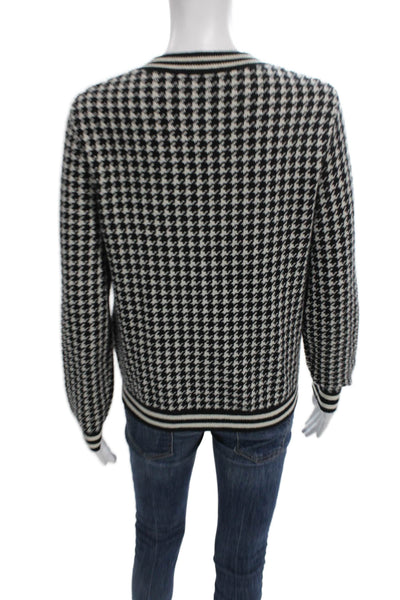 Kier + J Womens Black Houndstooth Cashmere Cardigan Long Sleeve Size S