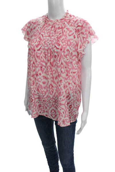 Nanette Nanette Lepore Womens Pink Rayon Mock Neck Short Sleeve Blouse Size M