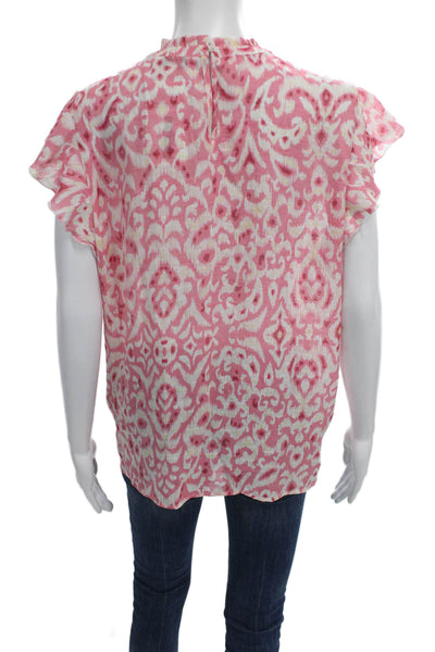 Nanette Nanette Lepore Womens Pink Rayon Mock Neck Short Sleeve Blouse Size M