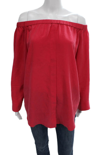 Equipment Femme Womens Off Shoulder Silk Long Sleeve Tunic Blouse Red Size L