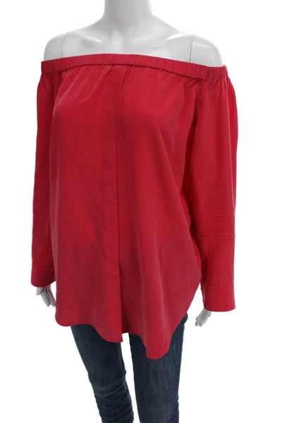 Equipment Femme Womens Off Shoulder Silk Long Sleeve Tunic Blouse Red Size L