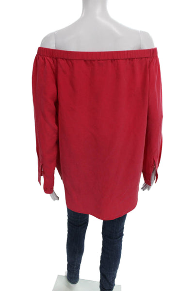 Equipment Femme Womens Off Shoulder Silk Long Sleeve Tunic Blouse Red Size L