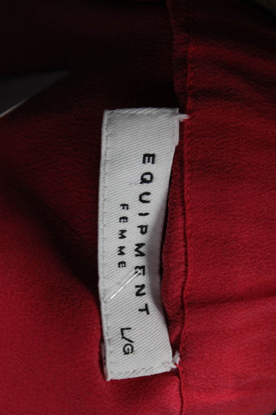 Equipment Femme Womens Off Shoulder Silk Long Sleeve Tunic Blouse Red Size L