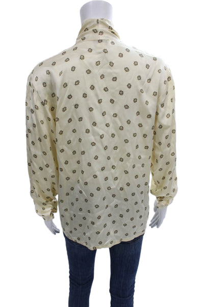 Christian Dior Women Ivory Silk V-Neck Basic Blouse Long Sleeve Button Size 4