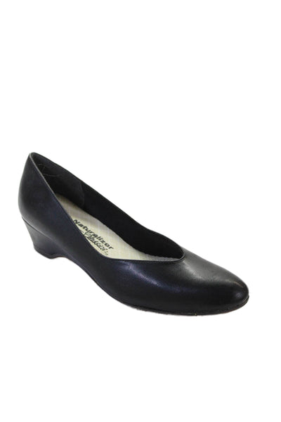 Naturalizer Womens Slip On Block Heel Round Toe Pumps Black Leather Size 6.5N
