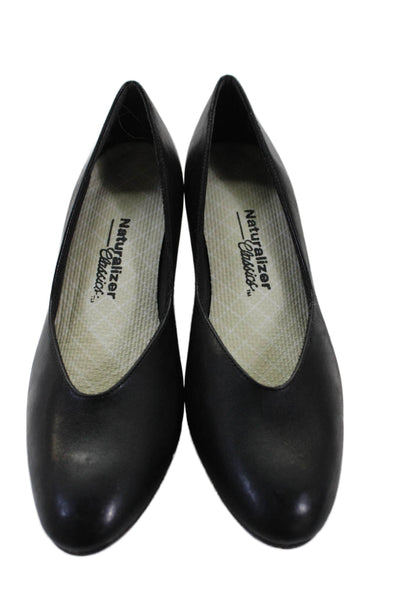 Naturalizer Womens Slip On Block Heel Round Toe Pumps Black Leather Size 6.5N