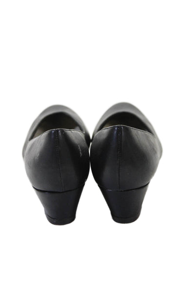 Naturalizer Womens Slip On Block Heel Round Toe Pumps Black Leather Size 6.5N