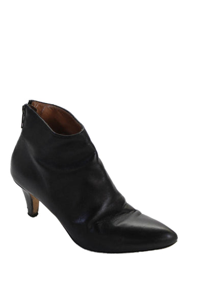 Woman by Common Projects Womens Back Zip Block Heel Leather Ankle Boots Black 37