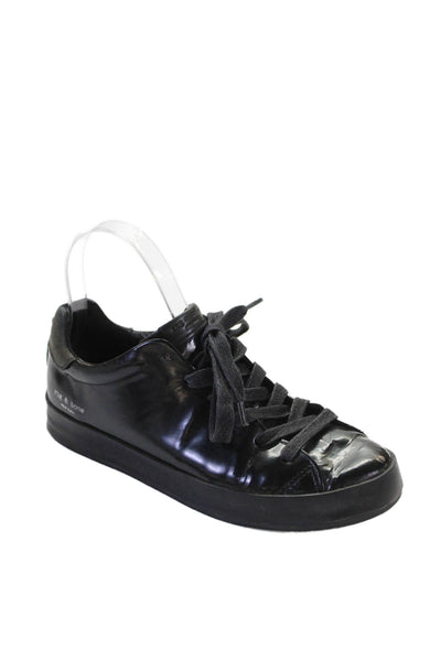 Rag & Bone Womens Lace Up Patent Leather Low Top Sneakers Black Size 37