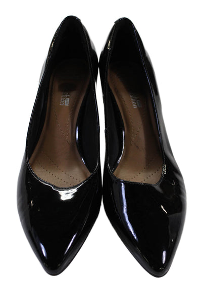 Clarks Womens Slip On Block Heel Pointed Toe Patent Leather Pumps Black Size 7