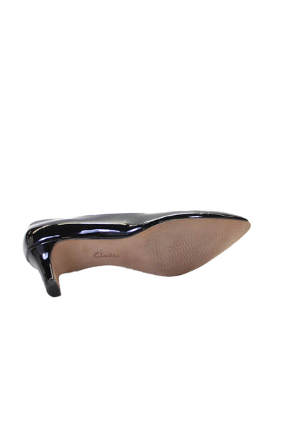 Clarks Womens Slip On Block Heel Pointed Toe Patent Leather Pumps Black Size 7