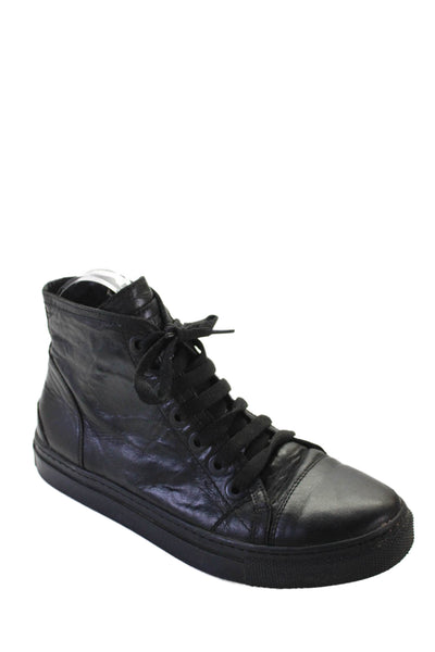 Anine Bing Womens Side Zip Cap Toe Leather High Top Sneakers Black Size 37