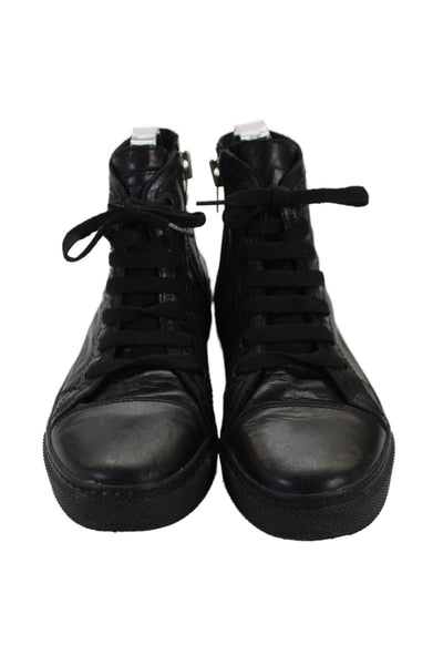 Anine Bing Womens Side Zip Cap Toe Leather High Top Sneakers Black Size 37
