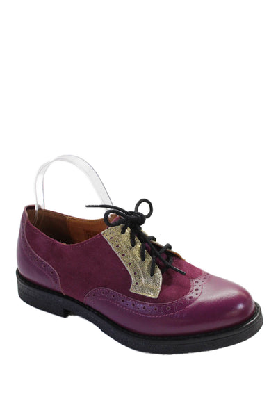 Embassy Womens Lace Up Metallic Trim Wingtip Oxfords Purple Suede Size 38