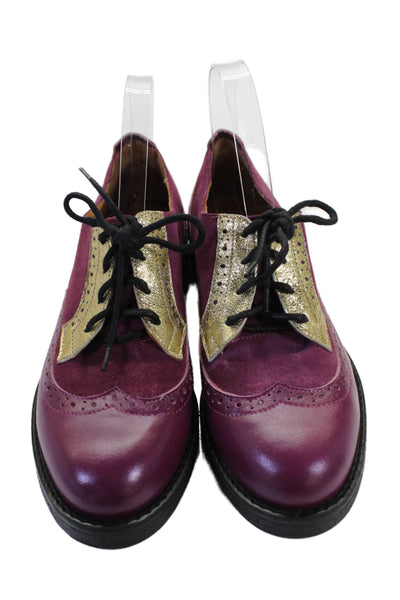 Embassy Womens Lace Up Metallic Trim Wingtip Oxfords Purple Suede Size 38